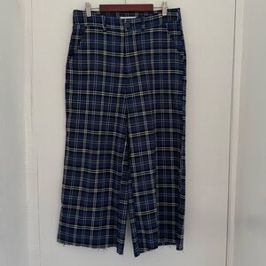 RSQ Women's pants, size large Navy Plaid Fringe crop Trousers business casual